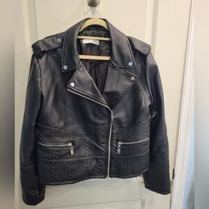 New York and Company Women's Black Faux Leather Moto Jacket